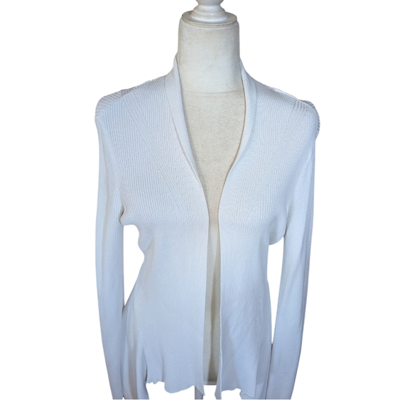 WHBM White Cardigan Ribbed Knit Open Front Hi Low preppy Classic Sz M - Picture 6 of 10